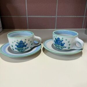 MA Hadley Hand painted Ceramic Teacup and Saucer Set of 2
